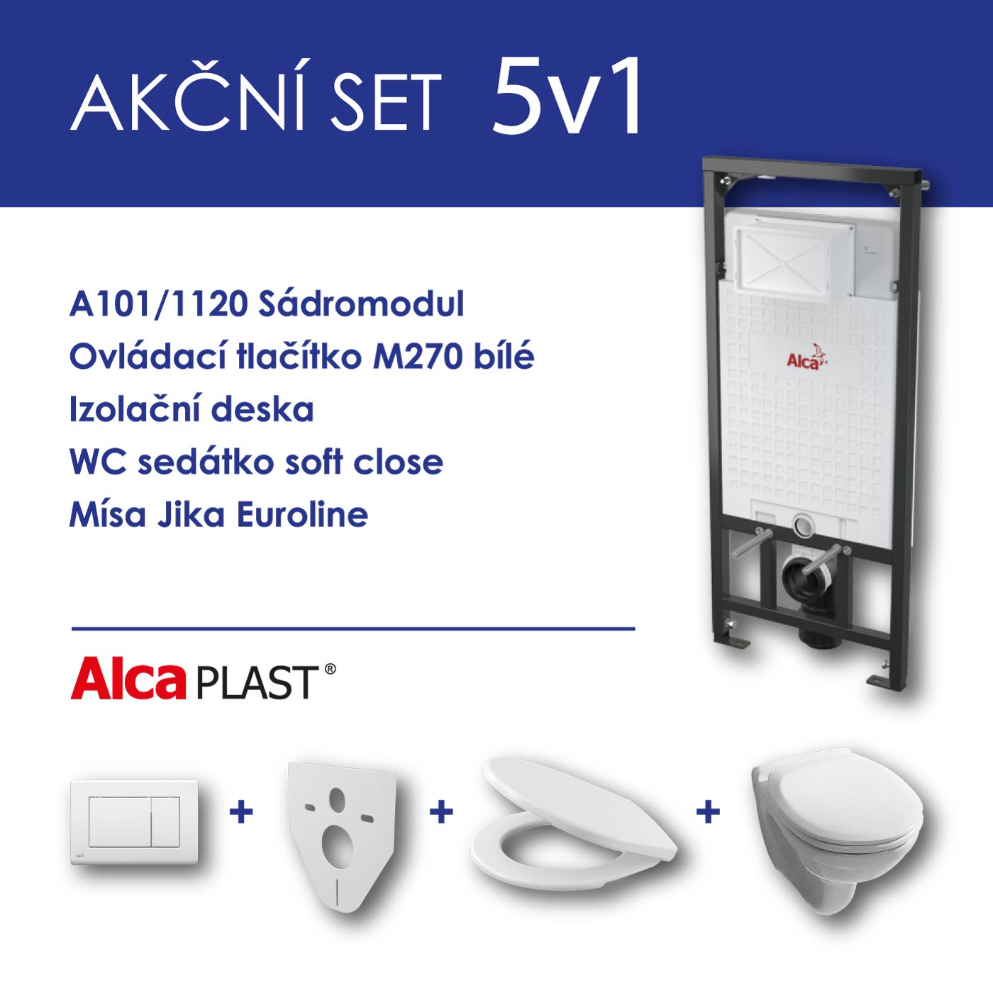 Alcadrain WC set 5v1 sádromodul A101+tlačítko M270+sedátko soft close+WC mísa