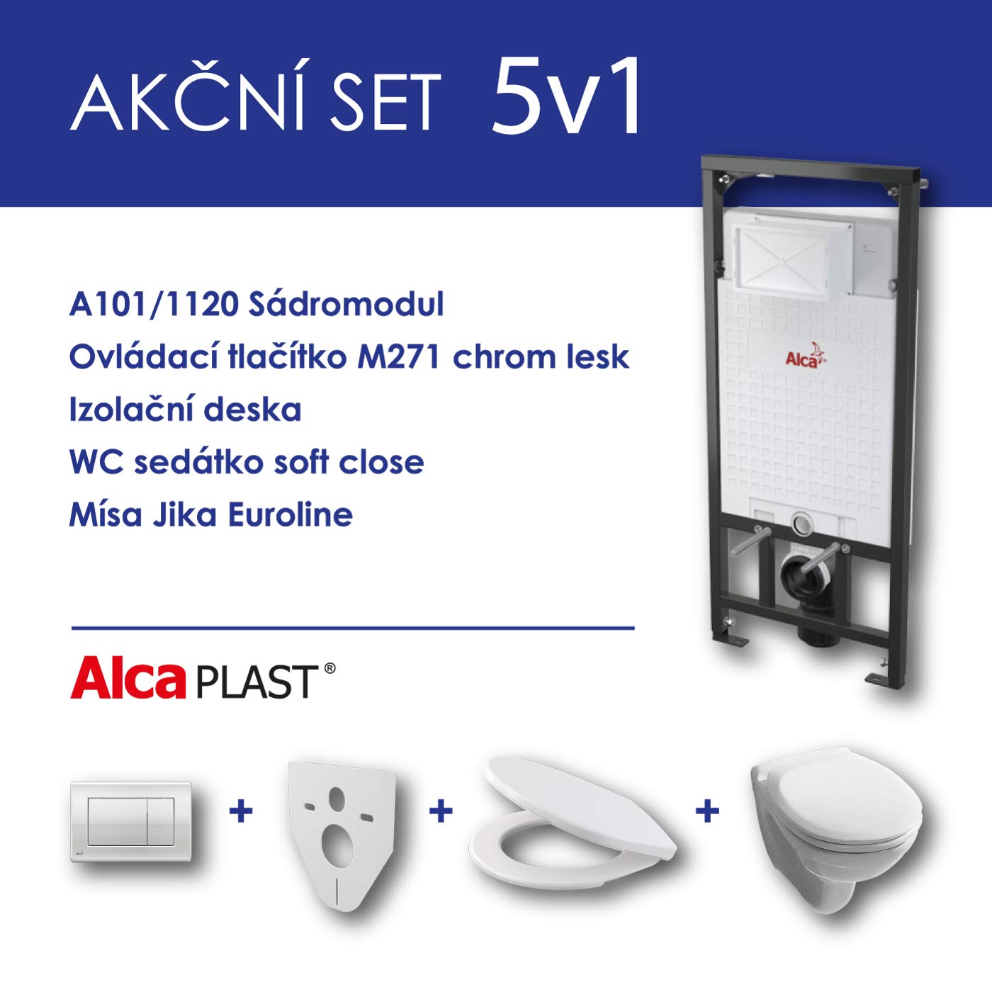 Alcadrain WC set 5v1 sádromodul A101+tlačítko M271+sedátko soft close+WC mísa