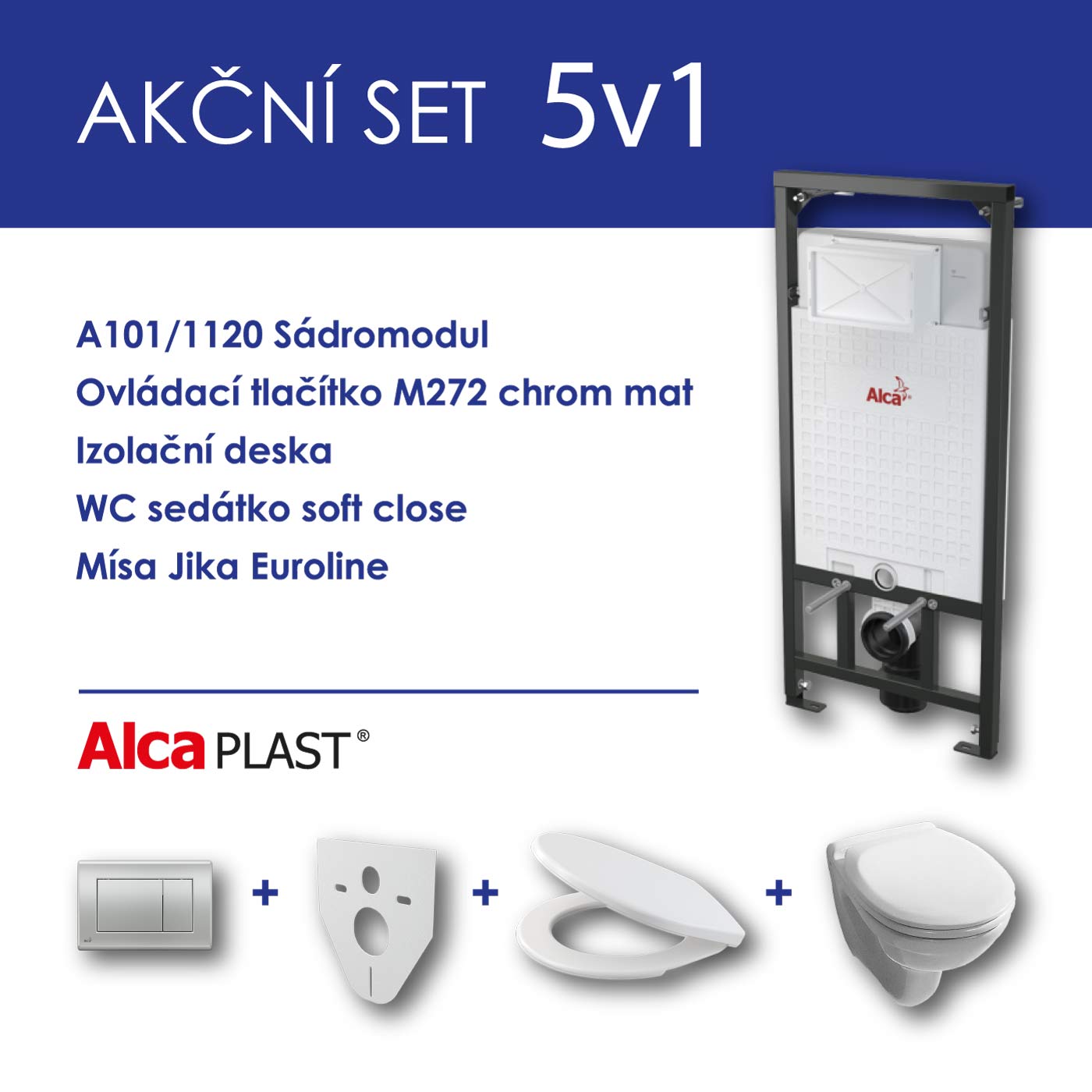 Alcadrain WC set 5v1 sádromodul A101+tlačítko M272+sedátko soft close+WC mísa