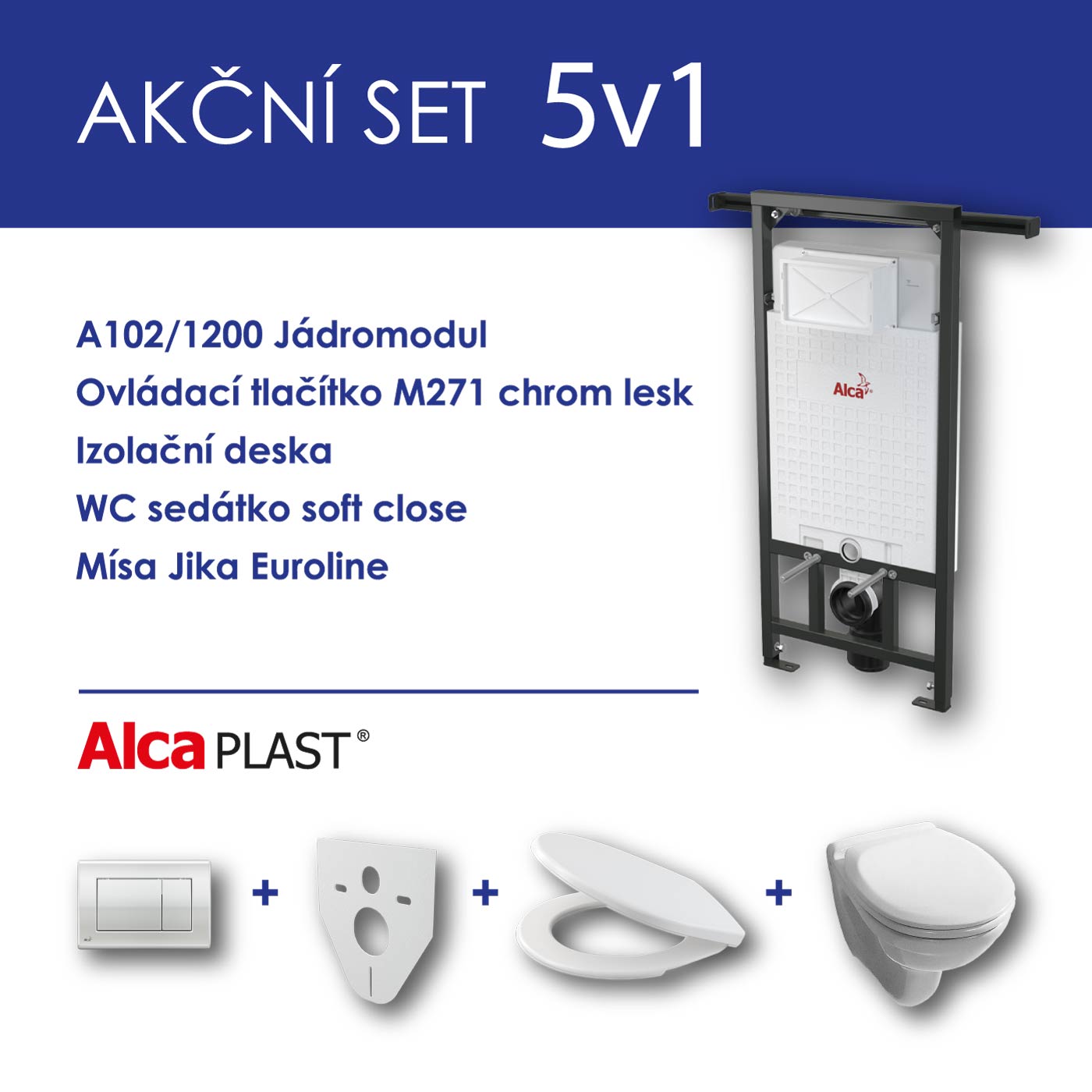 Alcadrain WC set 5v1 jádromodul A102+tlačítko M271+ sedátko soft close+WC mísa