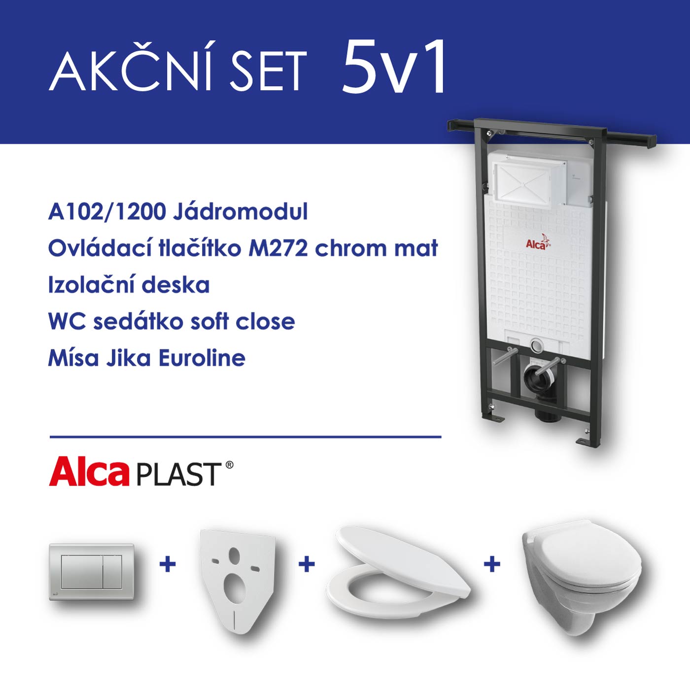 Alcadrain WC set 5v1 jádromodul A102+tlačítko M272+ sedátko soft close+WC mísa