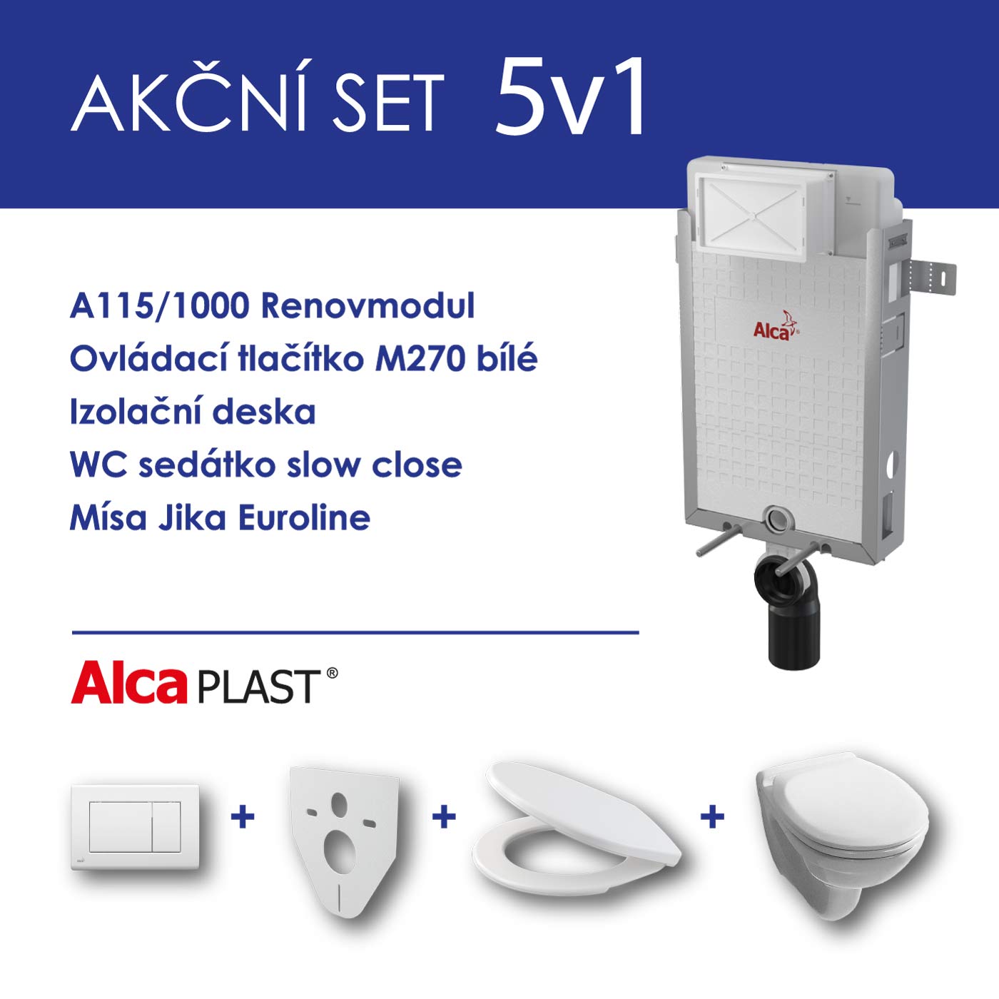 Alcadrain WC set 5v1 Renovmodul AM115+tlačítko M270+sedátko soft close+WC mísa