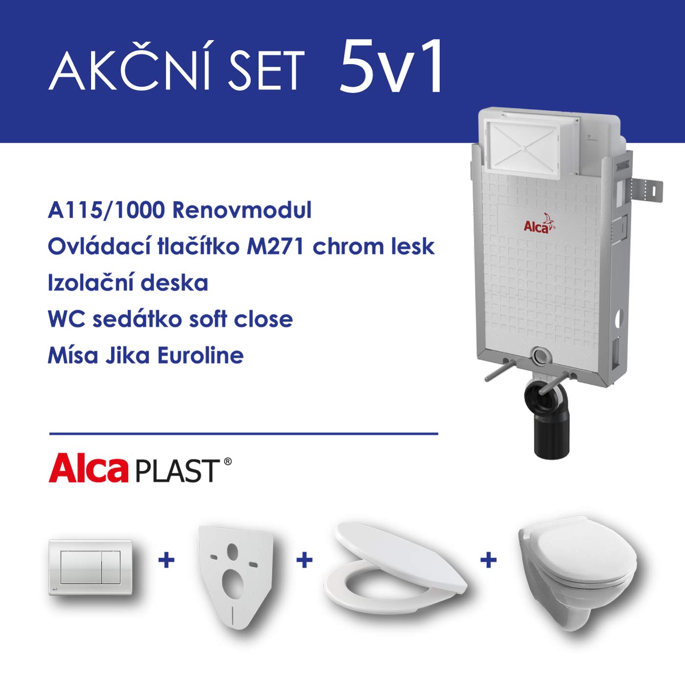 Alcadrain WC set 5v1 Renovmodul AM115+tlačítko M271+sedátko soft close+WC mísa