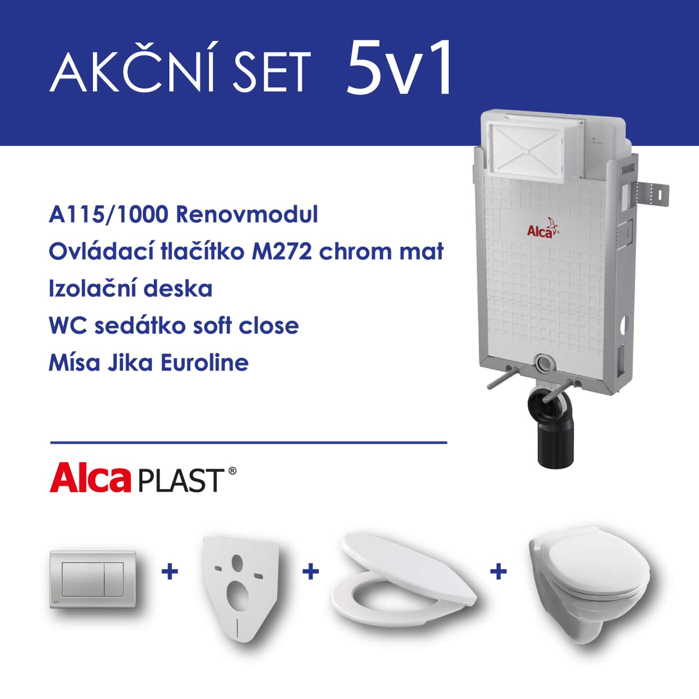 Alcadrain WC set 5v1 Renovmodul AM115+tlačítko M272+sedátko soft close+WC mísa