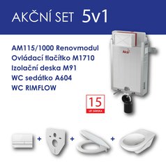 Alcadrain WC set 5v1 Renovmodul AM115+tlačítko M1710+sedátko soft close+WC mísa RIMFLOW