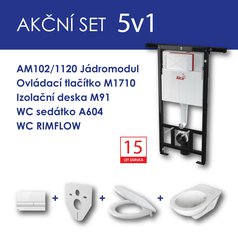Alcadrain WC set 5v1 Jádromodul AM102+tlačítko M1710+sedátko soft close+WC mísa RIMFLOW