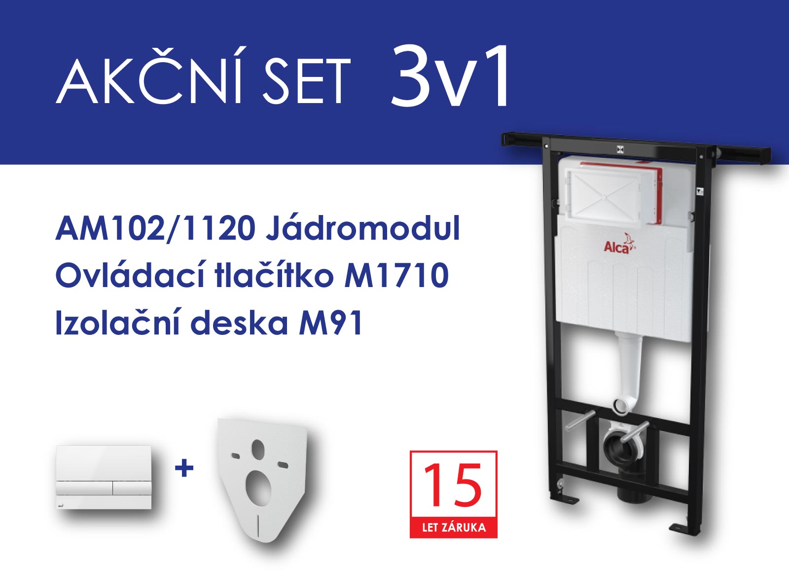 Alcadrain WC set 3v1 Jádromodul AM102+tlačítko M1710+izolační deska M91