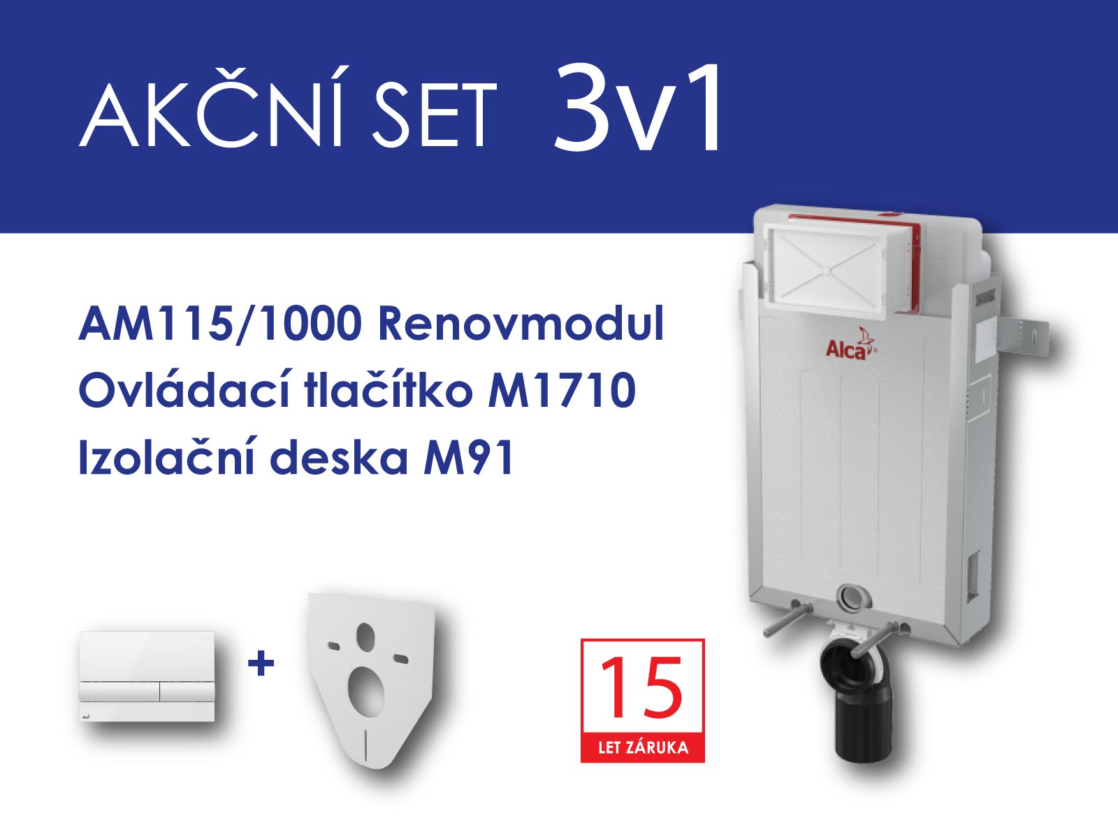 Alcadrain WC set 3v1 Renovmodul AM115+tlačítko M1710+izolační deska M91