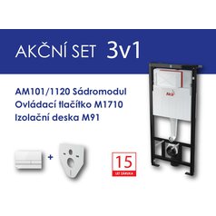 Alcadrain WC set 3v1 Sádromodul AM101+tlačítko M1710+izolační deska M91