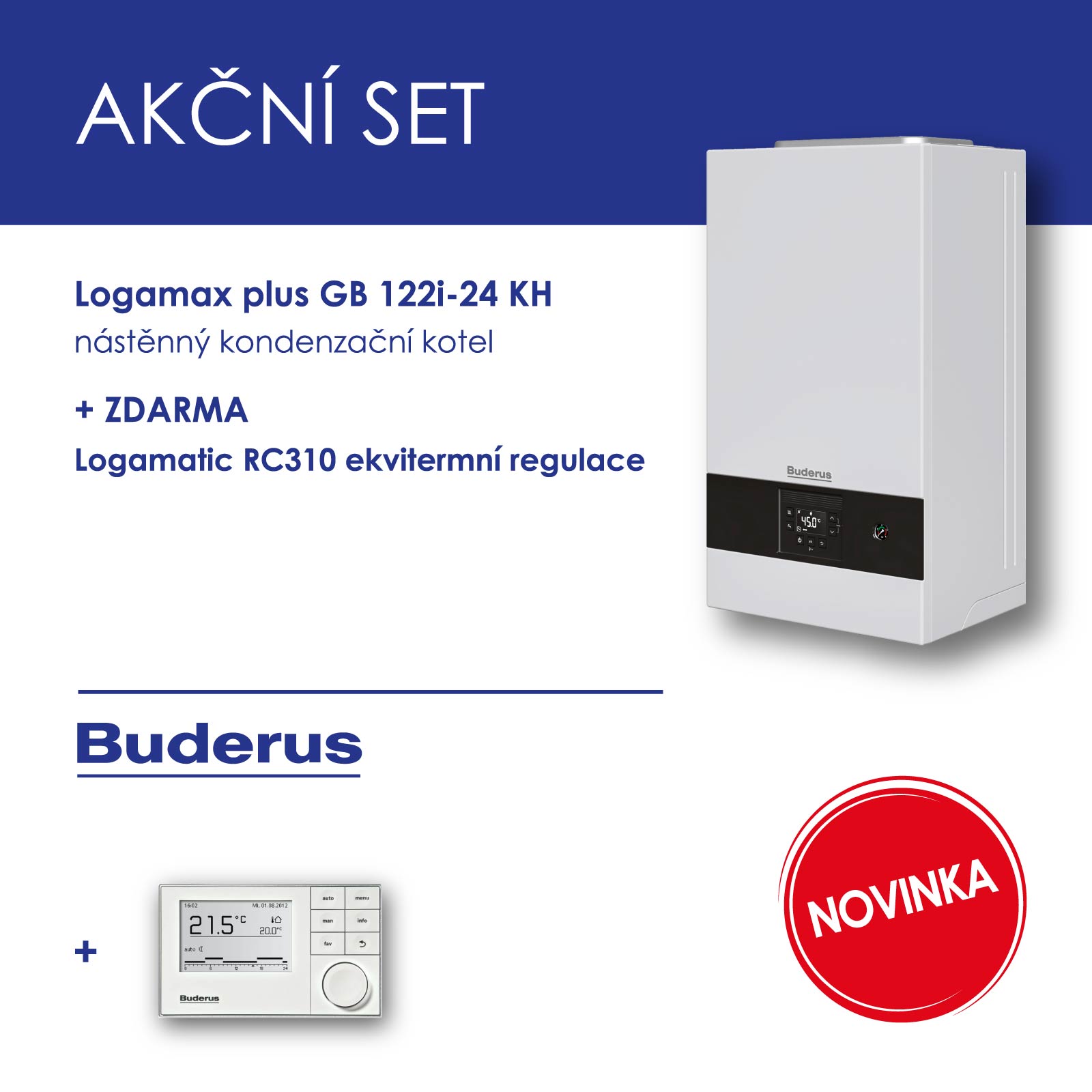 BUDERUS GB122i-24 KH nástěnný plynový kondenzační kotel,kombi + RC 310 ekvitermní regulace