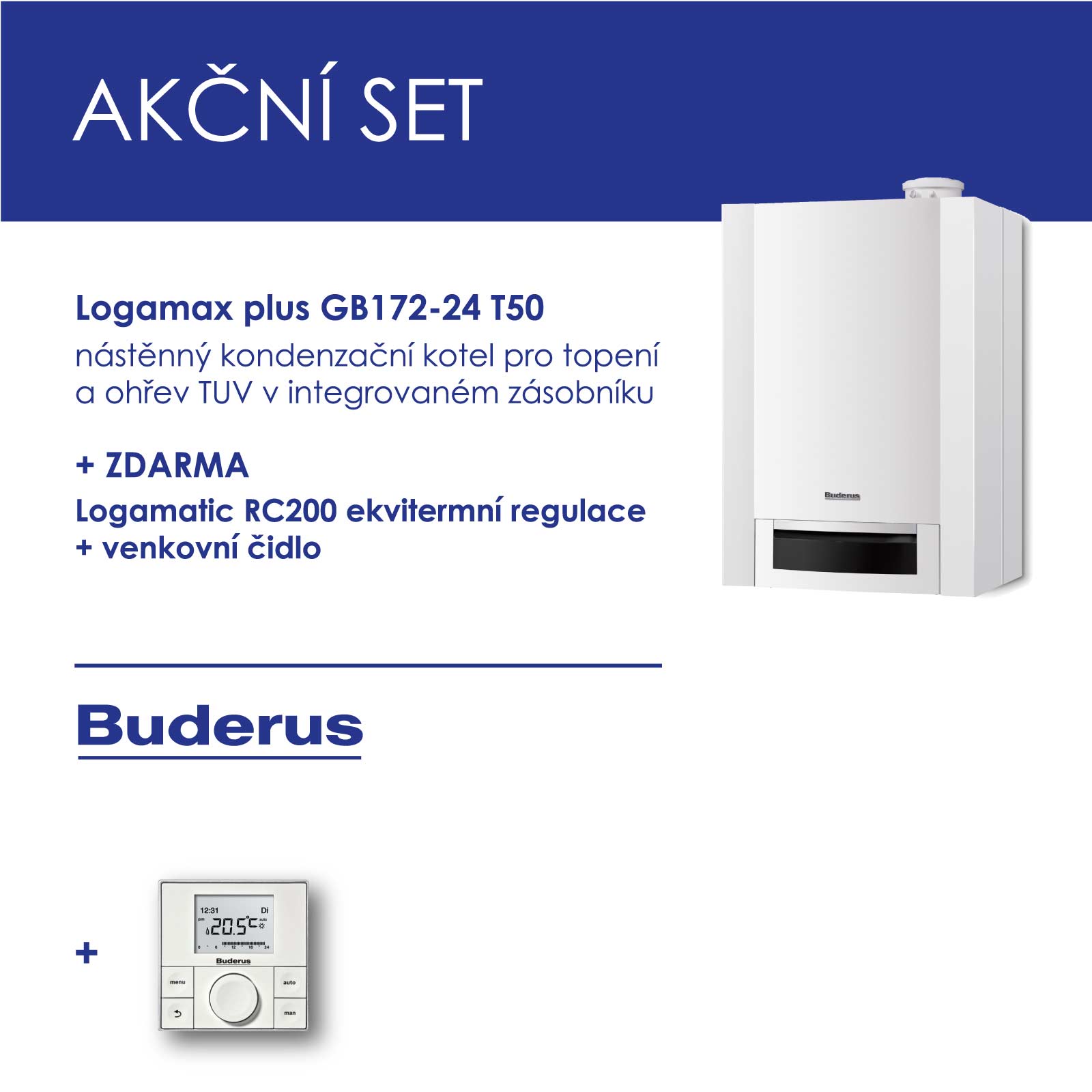 BUDERUS GB 172i-24 T50 nástěnný kondenzační kotel s integrovaným zásobníkem 48l+RC 200