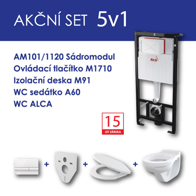Alcadrain WC set 5v1 Sádromodul AM101+tlačítko M1710+sedátko+WC mísa ALCA