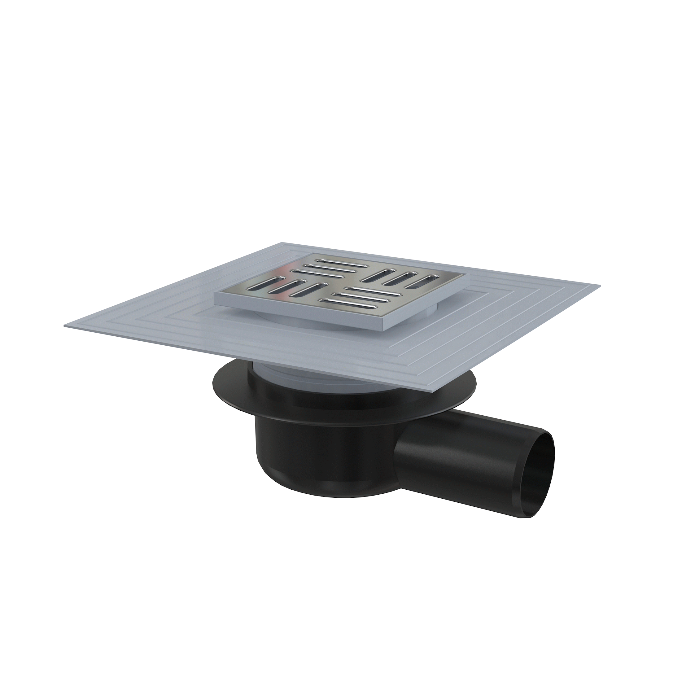 Podlahová vpust 105×105/50 mm boční, mřížka nerez, límec 2. úrovně izolace APV26C