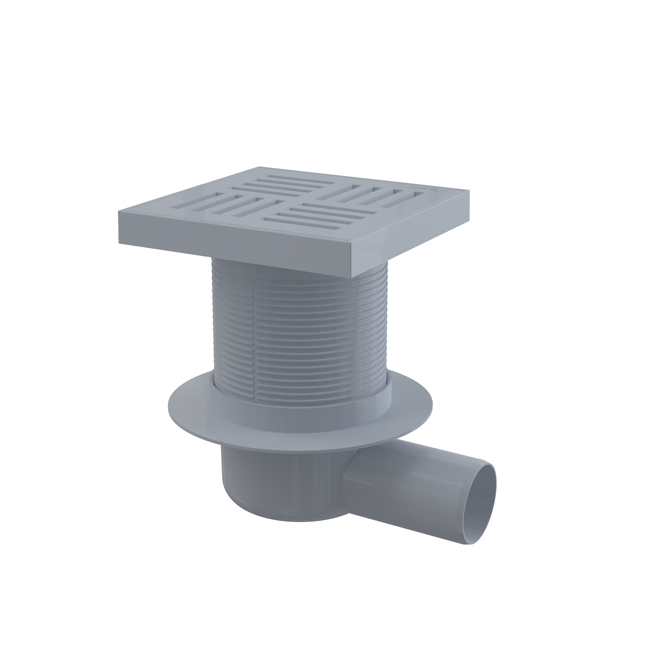 Podlahová vpust 150×150/50 mm boční, mřížka šedá, vodní zápachová uzávěra APV5211