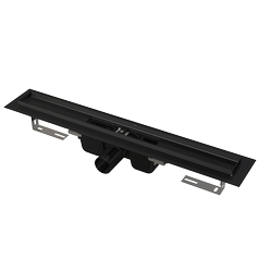 Alcadrain APZ1BLACK-1450 Podlahový žlab s okrajem pro perforovaný rošt, černá-mat