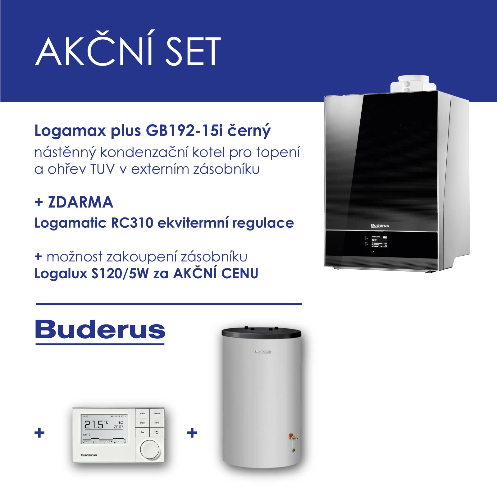 BUDERUS GB 192-15i černý , nástěnný kondenzační kotel, topení+RC 310 ekvitermní regulátor