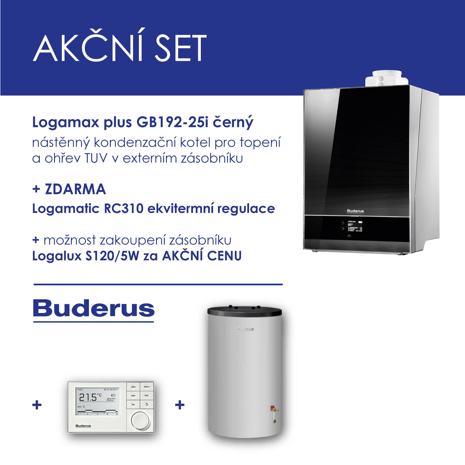 BUDERUS GB 192-25i černý , nástěnný kondenzační kotel, topení+RC 310 ekvitermní regulátor