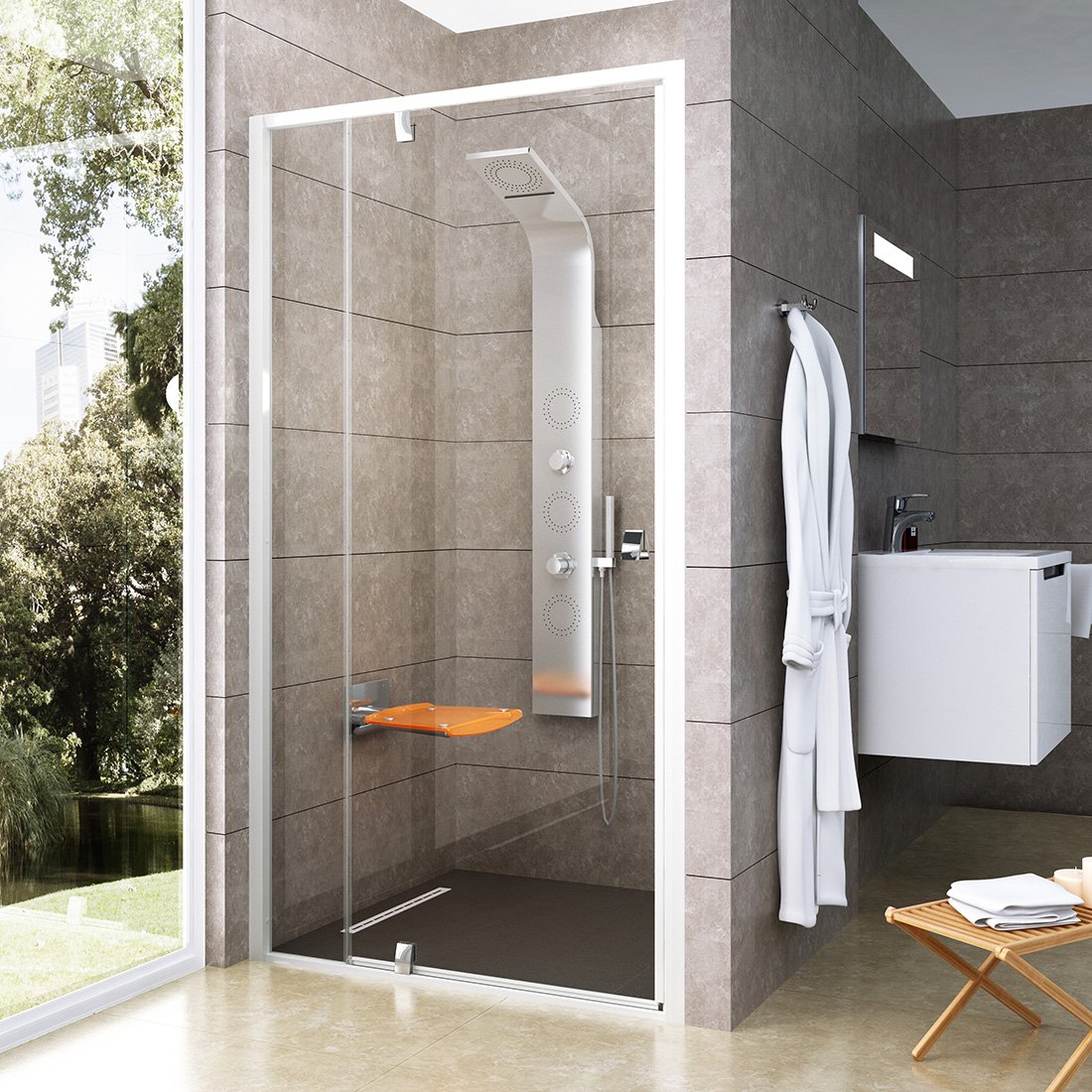 RAVAK Pivot PDOP2-100 dvoudílné sprchové dveře bílá/chrom+transparent
