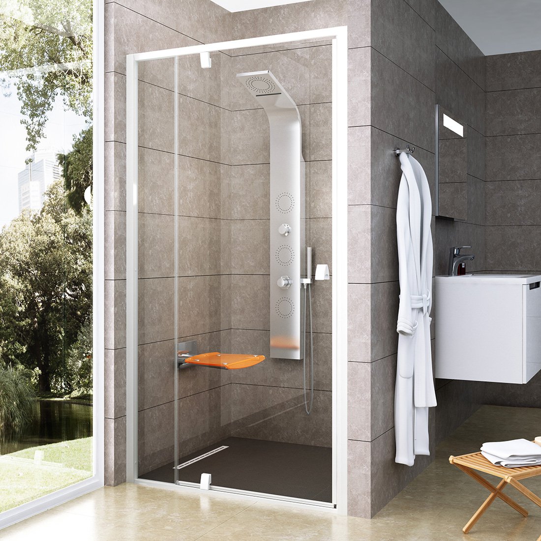 RAVAK Pivot PDOP2-100 dvoudílné sprchové dveře bílá+transparent