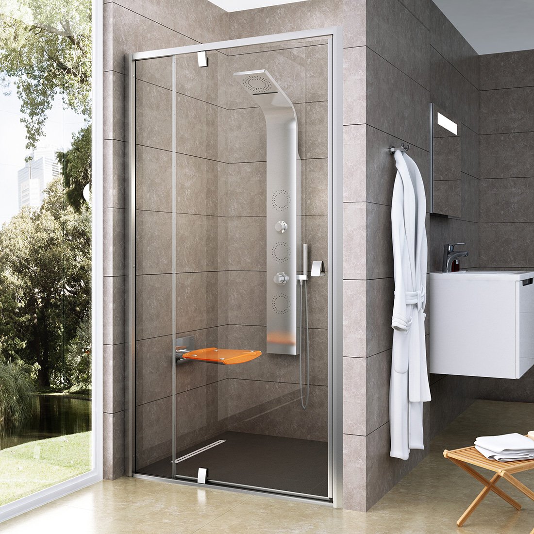 RAVAK Pivot PDOP2-100 dvoudílné sprchové dveře satin+transparent