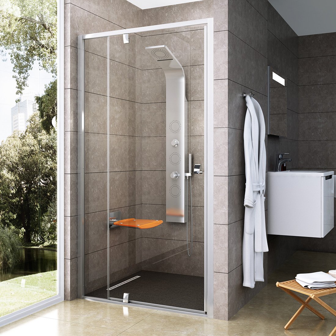 RAVAK Pivot PDOP2-110 dvoudílné sprchové dveře lesk+transparent