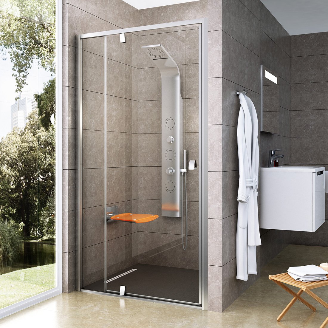 RAVAK Pivot PDOP2-110 dvoudílné sprchové dveře satin+transparent