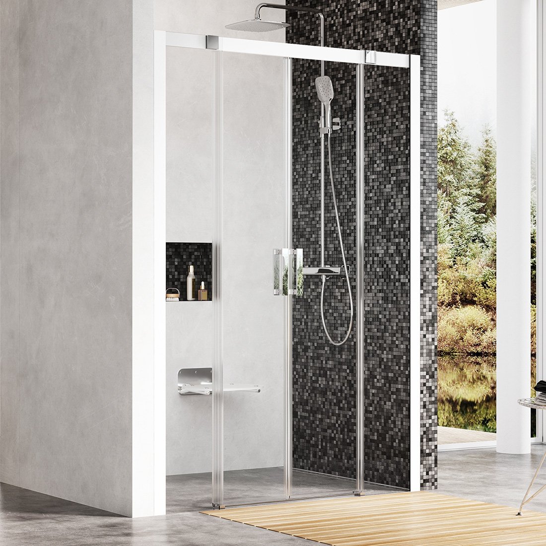 RAVAK Matrix MSD4-140 čtyřdílné sprchové dveře bílá+transparent