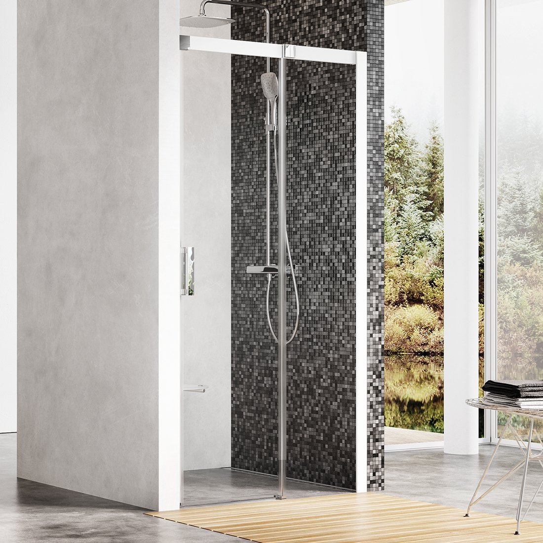 RAVAK Matrix MSD2-100 P dvoudílné sprchové dveře bílá+transparent