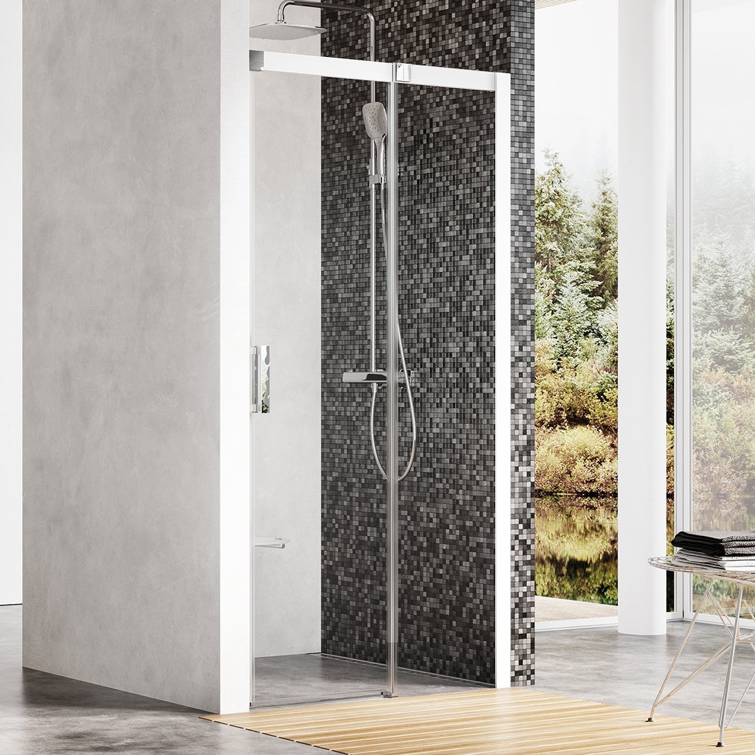 RAVAK Matrix MSD2-110 P dvoudílné sprchové dveře bílá+transparent