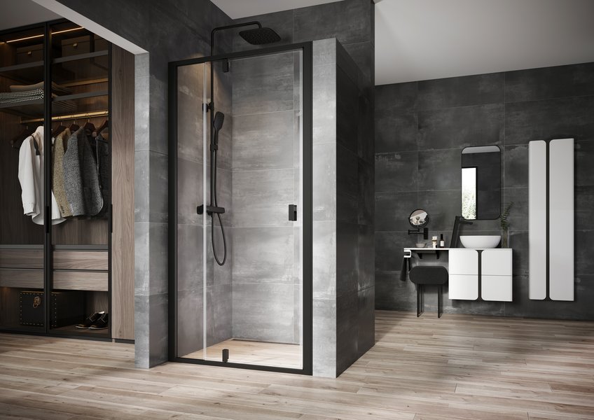 RAVAK Nexty NDOP2-120 dvoudílné sprchové dveře černá+transparent
