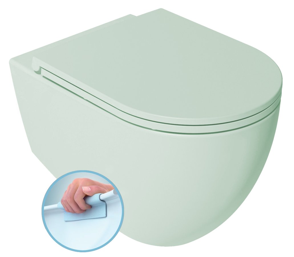 INFINITY závěsná WC mísa, Rimless, 36,5x53cm, zelená mint