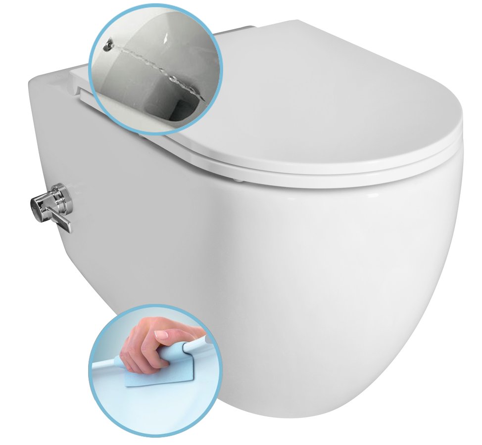 INFINITY CLEANWASH závěsná WC mísa Rimless, integrovaný ventil a bidet. sprška, 36,5x53cm,