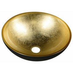 MURANO BLACK-GOLD skleněné umyvadlo na desku, průměr 40cm, černá/zlatá