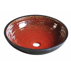 ATTILA keramické umyvadlo, průměr 43cm, tomatová červeň/petrolejová