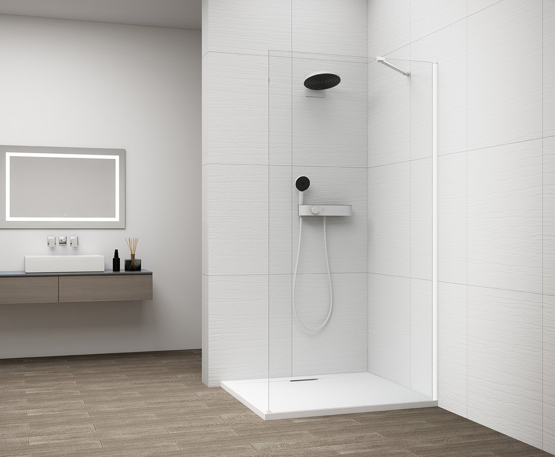 ESCA WHITE MATT jednodílná sprchová zástěna k instalaci ke stěně, sklo čiré, 1500 mm
