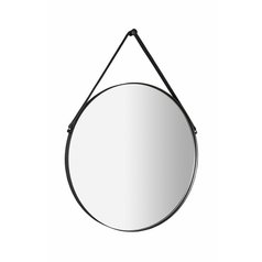 ORBITER kulaté zrcadlo s koženým páskem o 50cm, černá mat