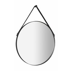ORBITER kulaté zrcadlo s koženým páskem o 60cm, černá mat