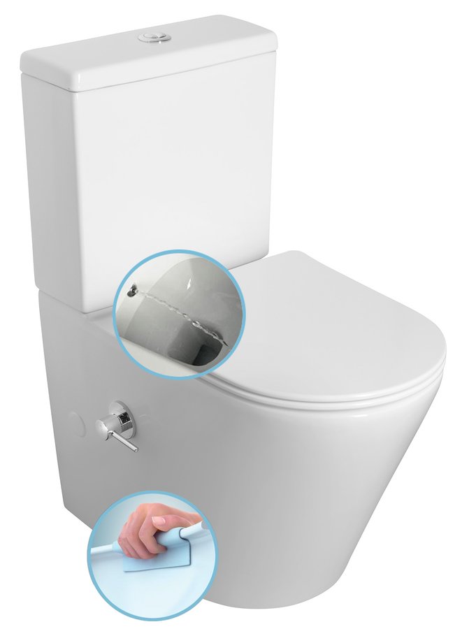 PACO CLEANWASH WC kombi, integrovaná baterie a bidet. sprška, spodní/zadní odpad, bílá