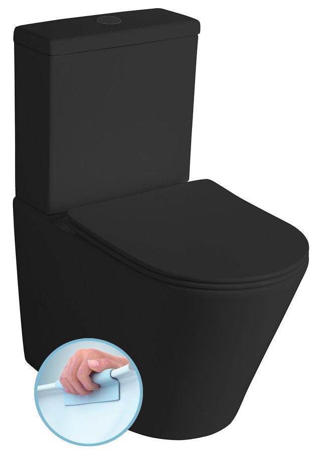PACO RIMLESS WC kombi mísa s nádržkou, spodní/zadní odpad, černá mat