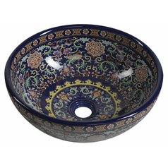 PRIORI keramické umyvadlo na desku, O 41 cm, fialová s ornamenty