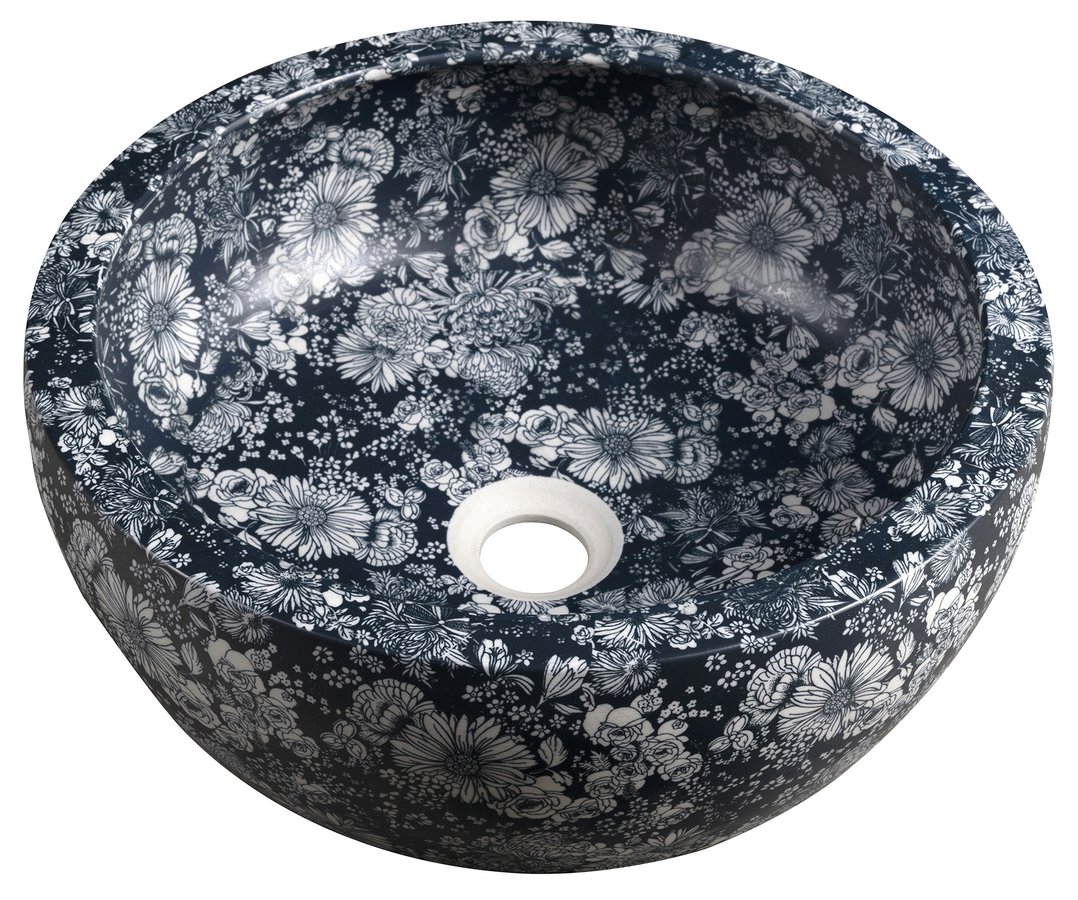 PRIORI keramické umyvadlo na desku, O 41 cm, modré květy