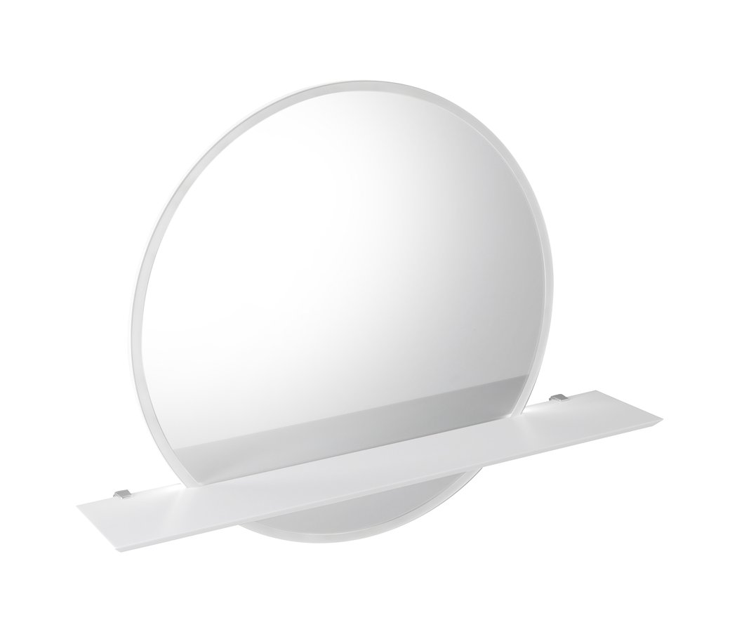 VISO kulaté zrcadlo s LED osvětlením a policí o 60cm, bílá mat