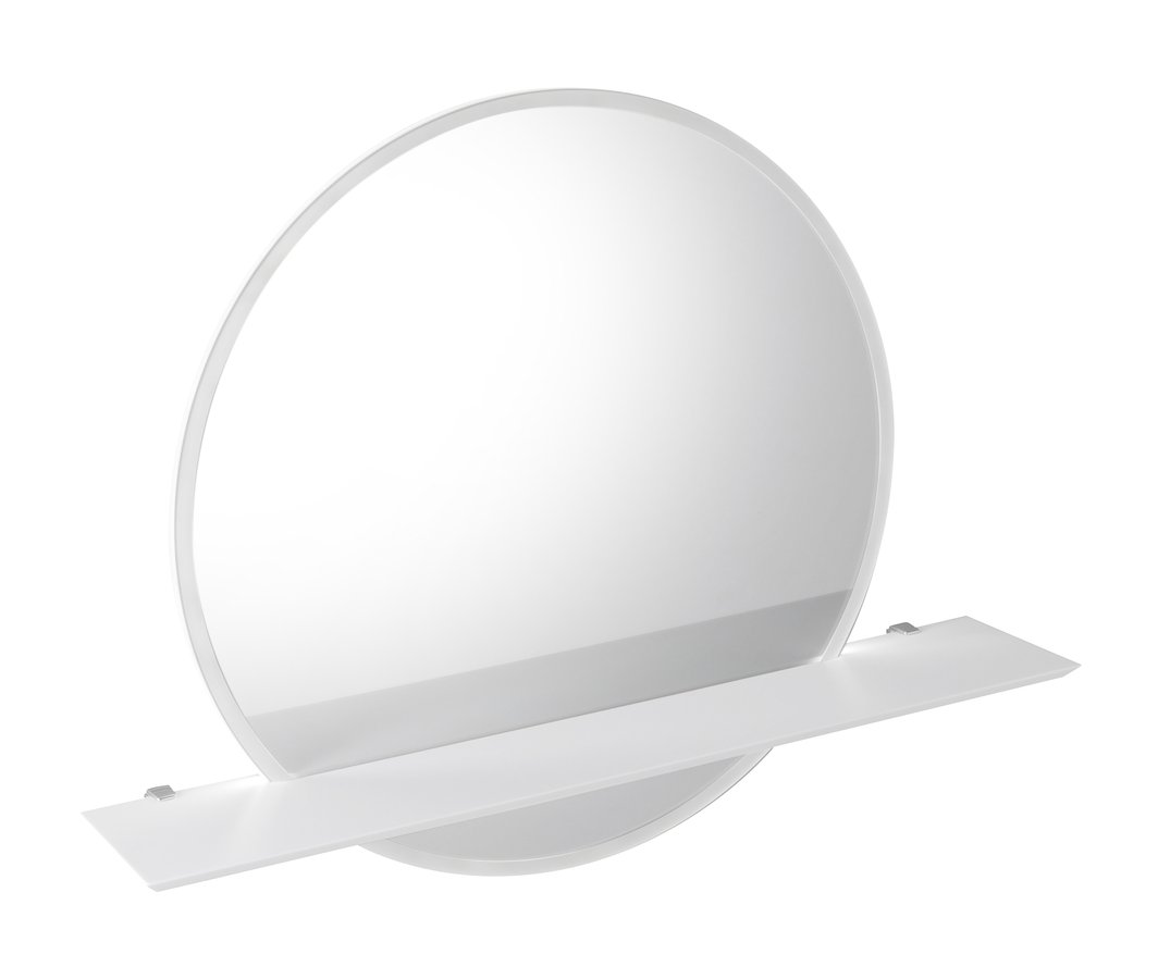 VISO kulaté zrcadlo s LED osvětlením a policí o 70cm, bílá mat