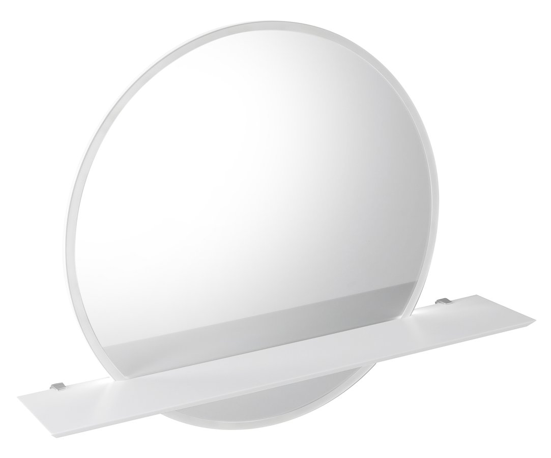 VISO kulaté zrcadlo s LED osvětlením a policí o 80cm, bílá mat