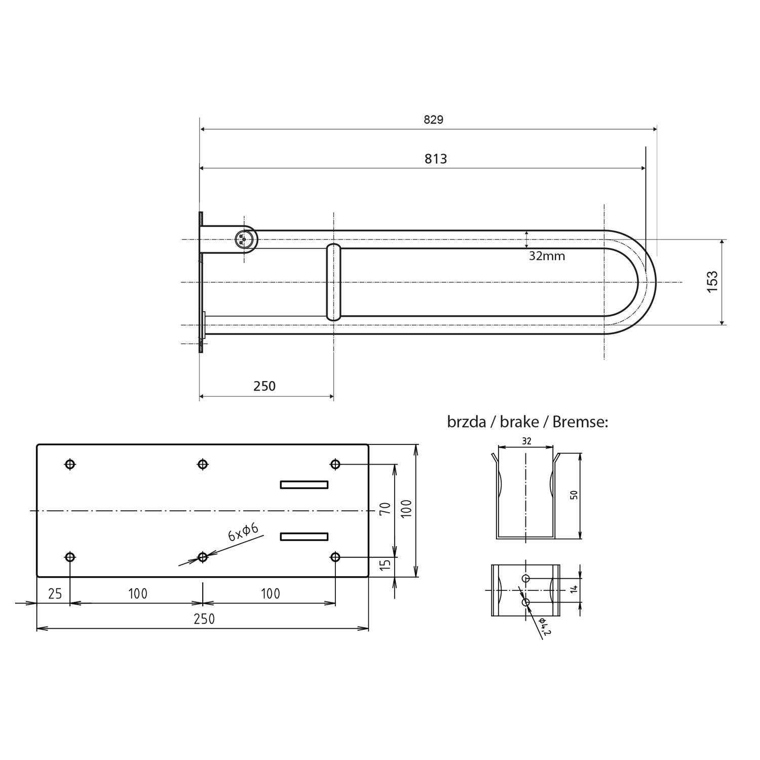 HANDICAP madlo sklopné 813mm, bílá